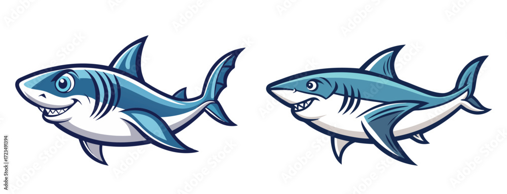 Fototapeta premium Vector illustration of shark head with open mouth, cartoon ocean predator for mascot, poster, or marine design