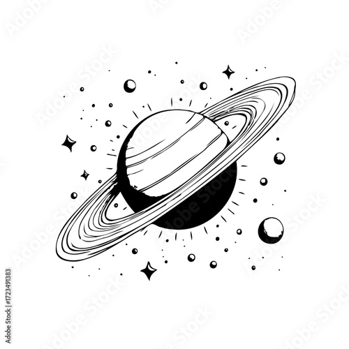 Whimsical saturn illustration with celestial elements creating a cosmic fantasy artwork in space