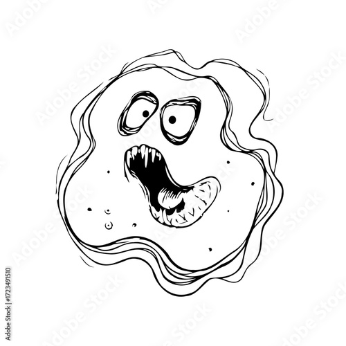 Whimsical sketchy monster illustration with expressive features and a somewhat silly yet slightly