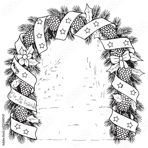 Christmas Garland coloring book page design.