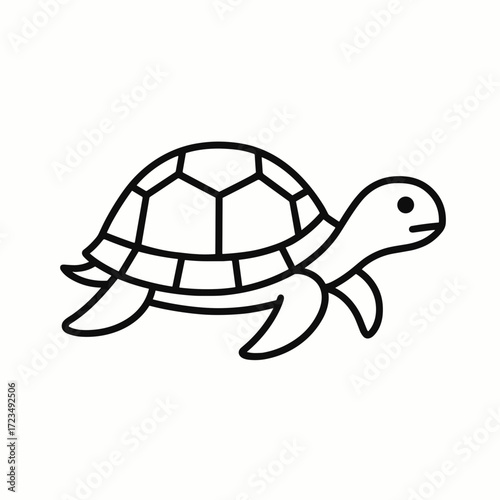 Simple line drawing of a turtle moving on a white background  