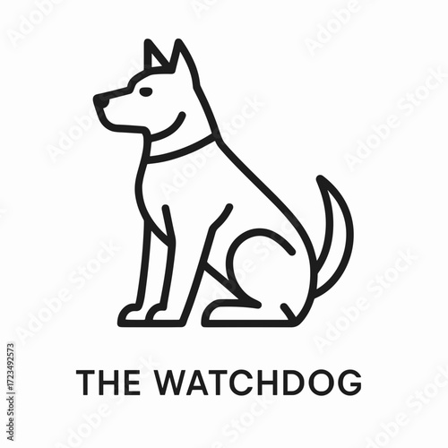 Minimalistic line art of a watchdog sitting calmly  
