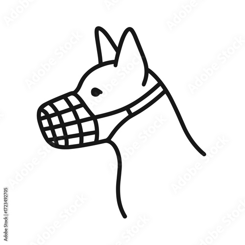 Dog face in muzzle outline illustration on white background  