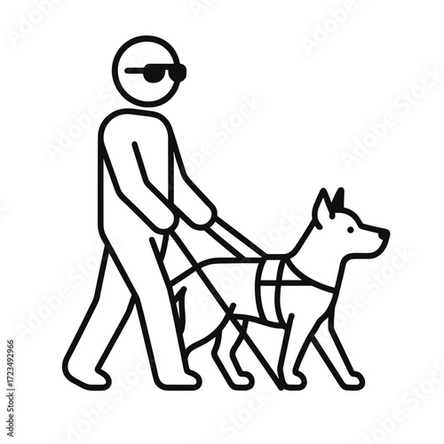 Blind man walking guide dog on urban background  