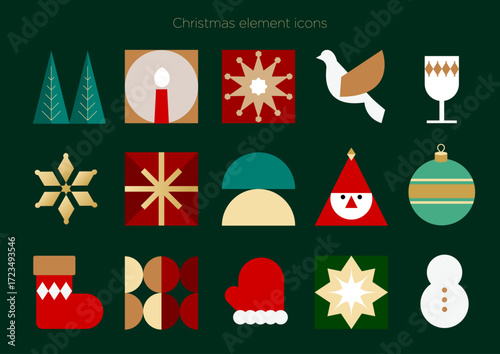 クリスマス要素アイコンセット｜イラスト ベクター