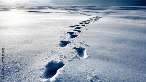 Wallpaper Mural A single set of footprints leading through fresh snow, with no one else in sight, symbolizing loneliness at Christmas. Loneliness during Christmas holidays with copy space, holiday contrast, aging, Torontodigital.ca