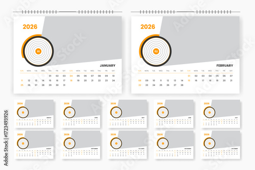 Modern professional 2026 desk calendar design, 2026 abstract desk calendar design template