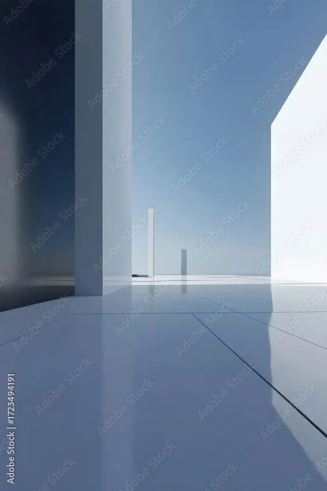 Obraz premium 抽象的な白い構造物と青い空のミニマルな構図