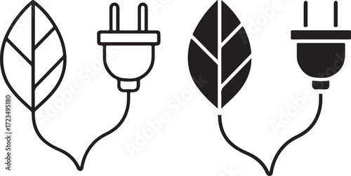 Eco plug leaf icon, green energy symbol, sustainable electricity concept