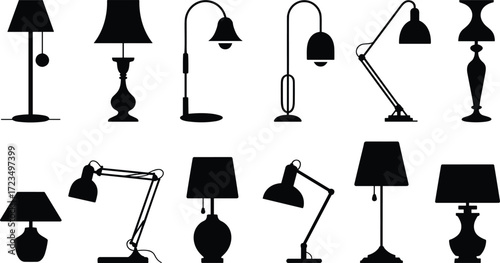 Lamp silhouette collection, twelve unique lighting designs, table lamps, floor lamps, desk lamps, modern and classic styles for interior decoration