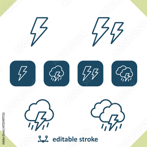 Weather Icons. Lightning Bolt, Storm, Cloud, Rain, Raining