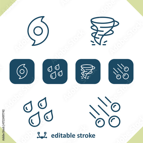 Weather Icons. Hurricane, Tornado, Twister, Rain, Raining, Hail, Hailstone, Storm