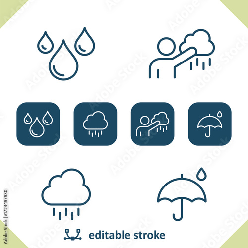 Weather Icons. Raining, Rain, Raindrop, Forecast, Weatherman, Umbrella