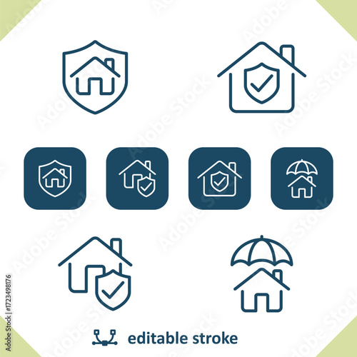 Home Insurance Icons. Umbrella, Security, Shield, House Icon