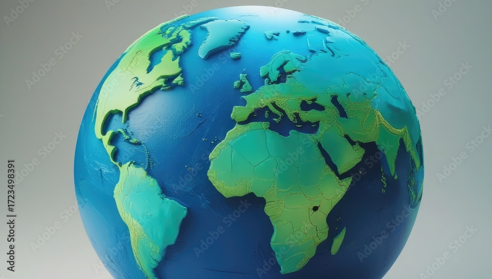 Fototapeta premium Blue green earth globe world map geography continents ocean travel global sphere planet continents