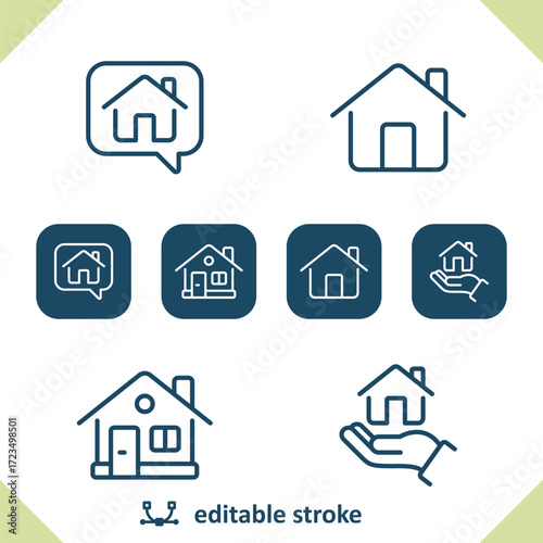 Real Estate Icons. House, Home, Chat Bubble, Speech Bubble, Hand Icon