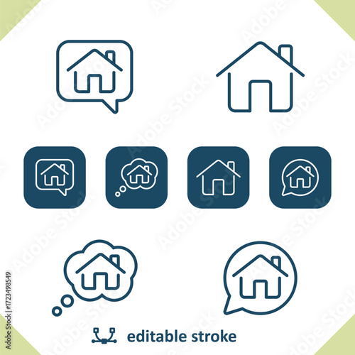 Real Estate Icons. House, Home, Chat Bubble, Thought Bubble, Talking, Thinking Icon