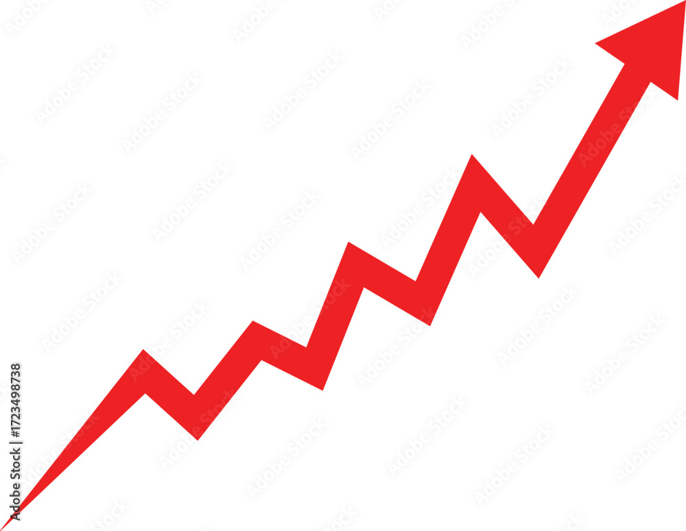 Obraz premium A sharp red zigzag arrow pointing upwards, indicating growth and progress.