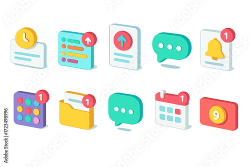 Notification and alert icon set in 3d style for apps and interfaces