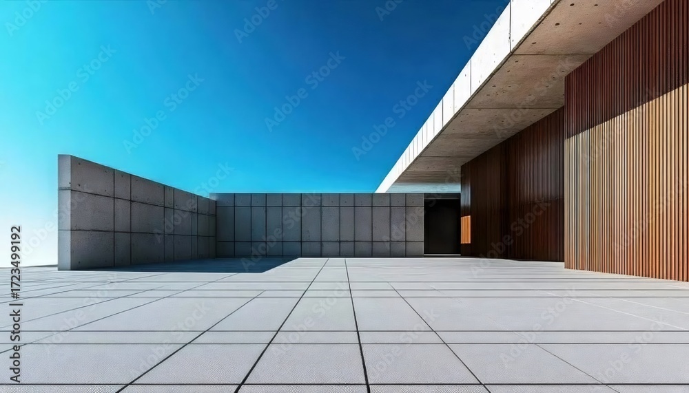 Obraz premium モダンな建物テラス 青空 星空の背景