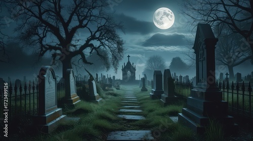 halloween night scene with cemetery	