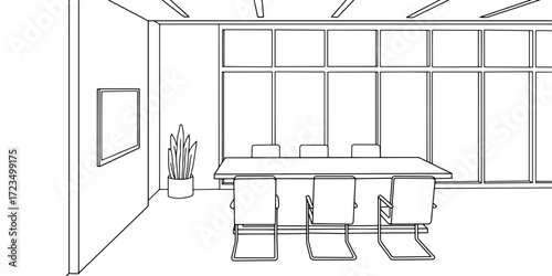 Meeting room office graphic black white interior sketch illustration vector 