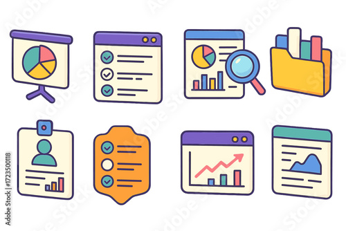 Business, analytics linear icon set. infographics, data visualization outline style