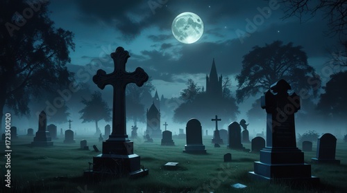 halloween graveyard at night