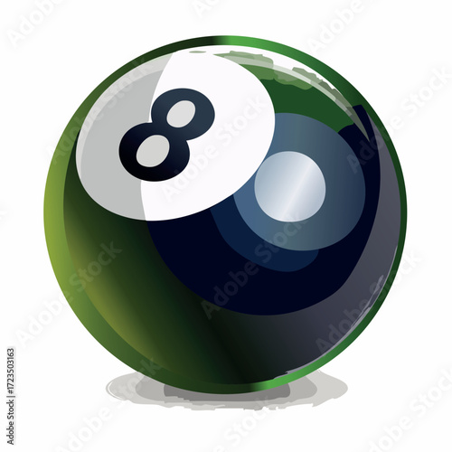 Isolated 3d vector illustration of a black eight ball from a game of pool, snooker, or billiards on a white background