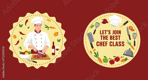 Vector cartoon design for emblem chef identity