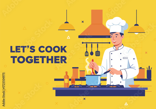 Event banner inviting people to learn to cook together, design vector