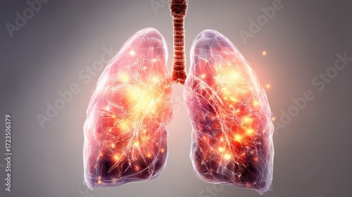 Vibrant Illustration of Human Lungs with Energetic Glow Effects
