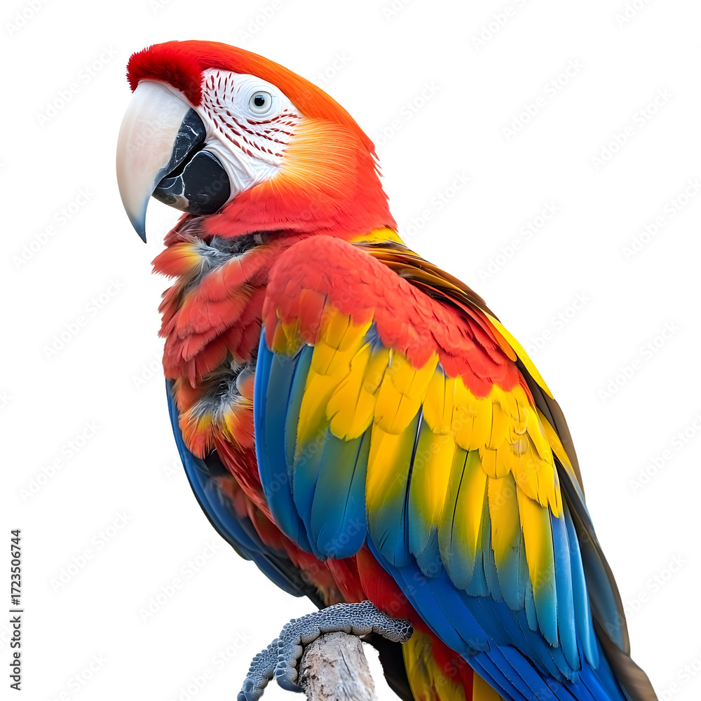 Fototapeta premium Vibrant Red and Yellow Macaw Isolated on White Background