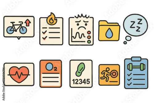 Fitness, health linear icon set. exercise, wellness, heart rate, lifestyle icons collection
