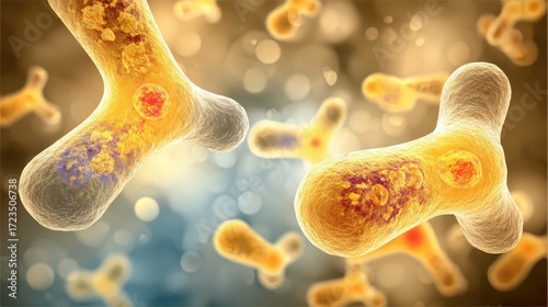 Vibrant Microorganisms Floating in a Colorful Abstract Background