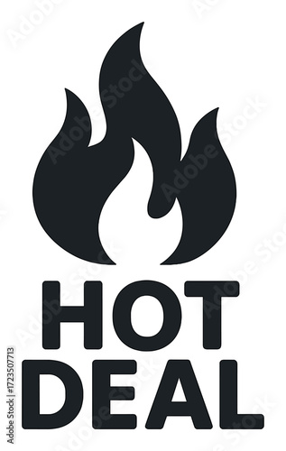 Flaming hot deal symbol with bold text on white background