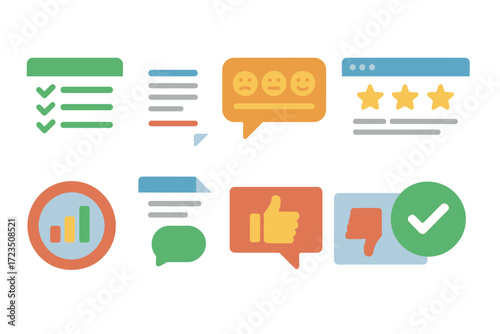 Communication, feedback flat icon set. comments, reviews flat icon collection.