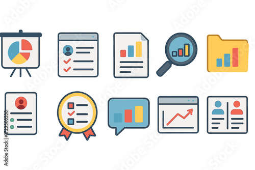 Business and analytics flat icon set. data, charts, and graphs for business reports