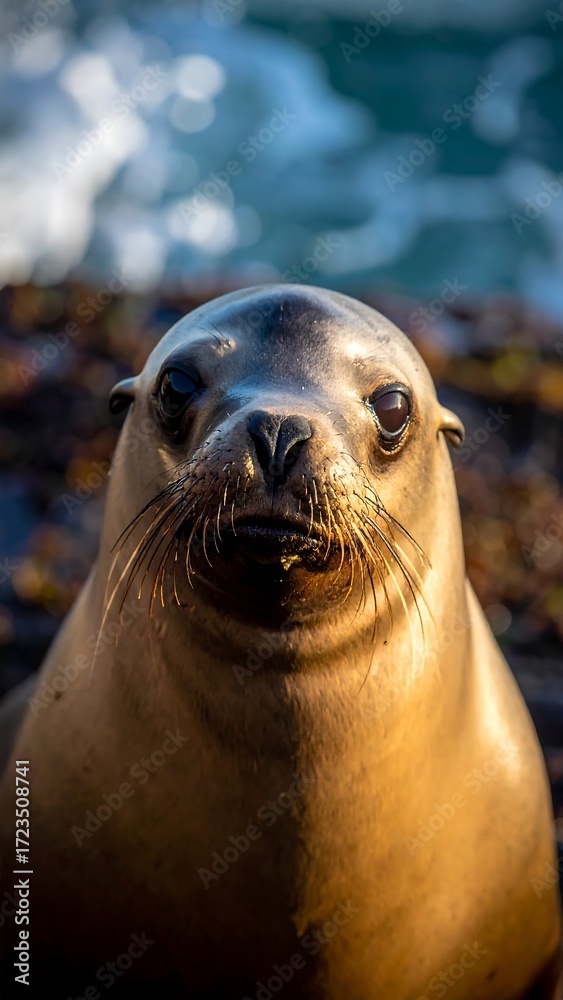 Naklejka premium Close-up of a sea lion's face (1)