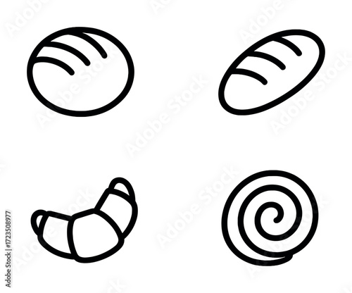 Set of bakery icons featuring bread, croissant, and pastry designs