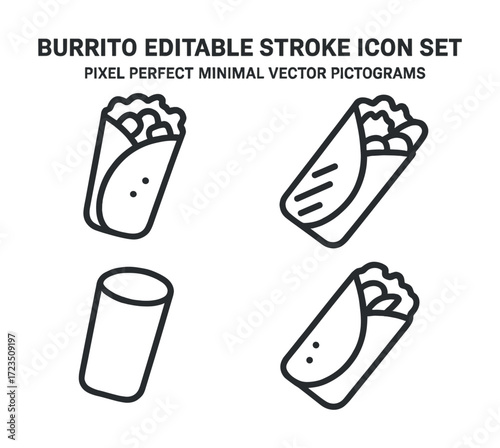 Minimal burrito icon set with editable stroke for digital design projects