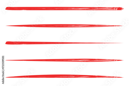 Red paint brush stroke lines and wave shapes collection. Hand drawn bold grunge borders with rough edges and textured ink effect. underline elements, abstract strokes for highlight