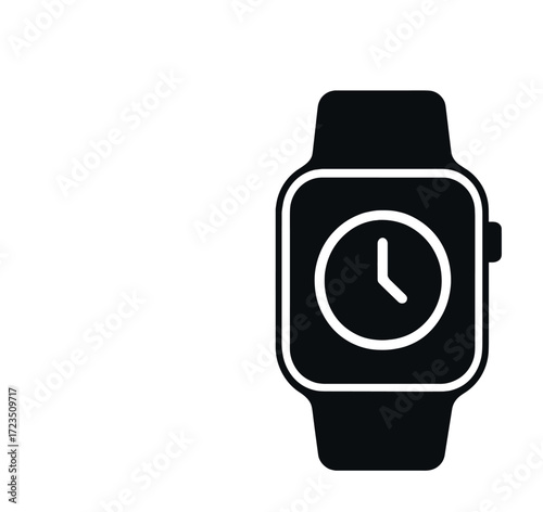 Stylish black smartwatch icon with minimalist design on white background