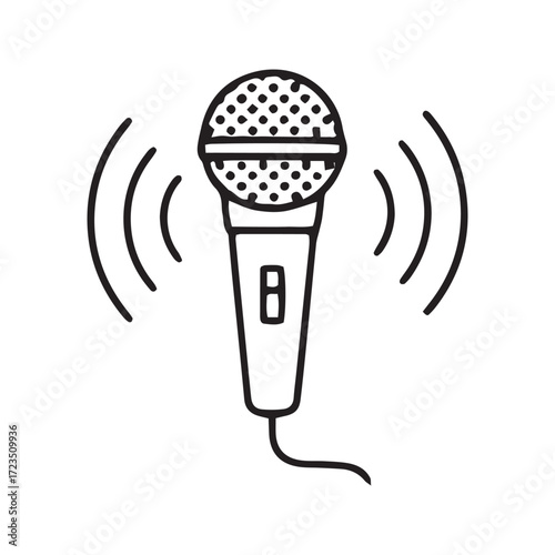 Microphone line icon vector. Simple outline symbol for singing, karaoke, and podcasting. Minimalist audio recording glyph for web and app design.
