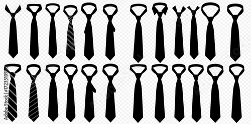 Collection of twenty-one black tie silhouettes in various styles and positions arranged in rows.