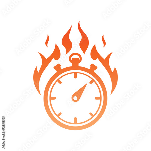 Orange stopwatch with flames on white background time clock