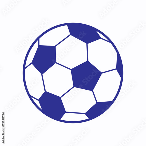Classic soccer ball with blue and white panels isolated on white background