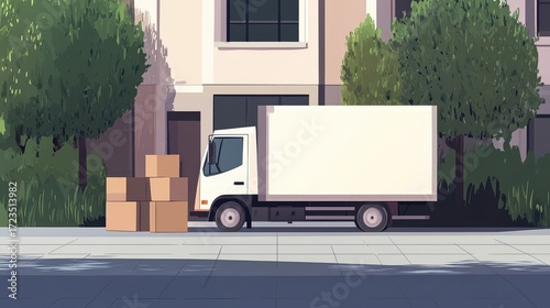 truck stylized animated scene of moving day minim