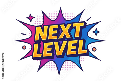 Comic style text effect icon set, featuring explosive next level graphics