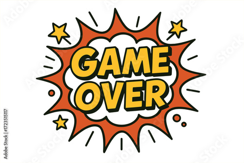 Game over comic style icon set. colorful, retro, fun pop art icons collection